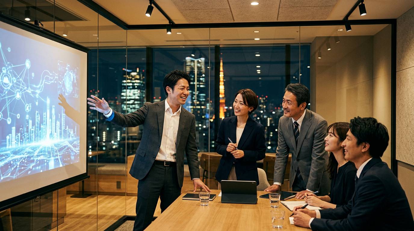 AIとビジネスの未来に向けてビジョンを語る場面