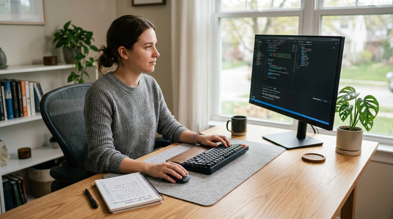 ステップバイステップのチェックリストと共にPCで作業している場面