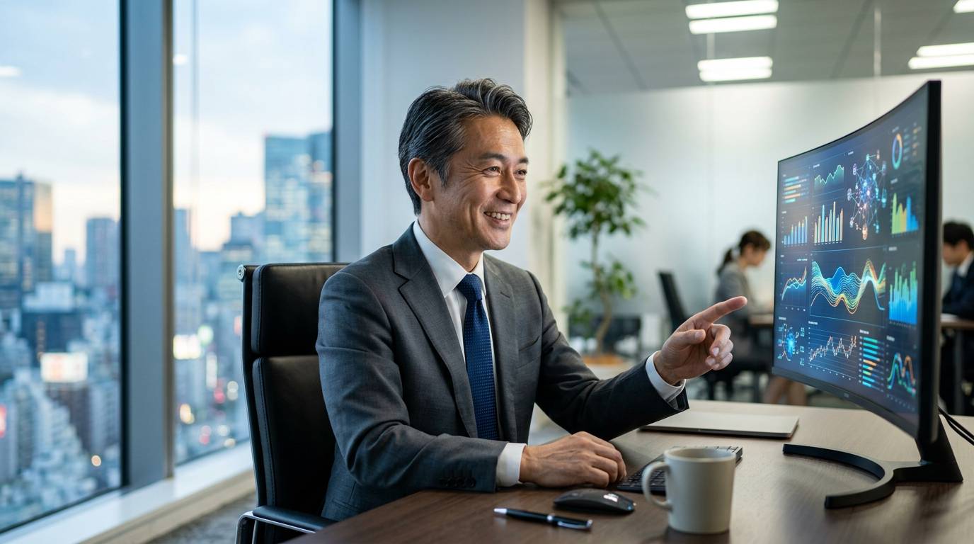 AIを導入して成果が出始めた経営者の前向きな表情