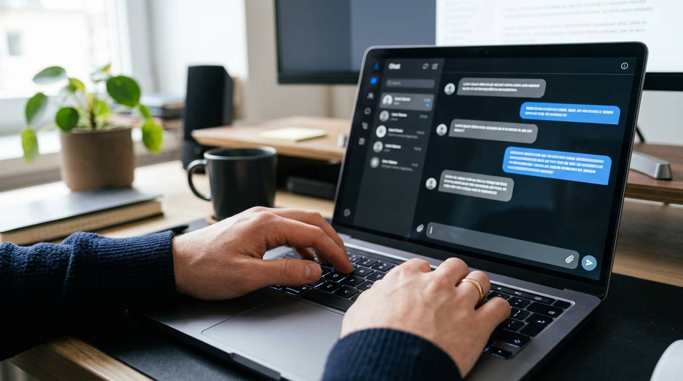 経営者がPCでClaude Coworkを実際に操作している場面