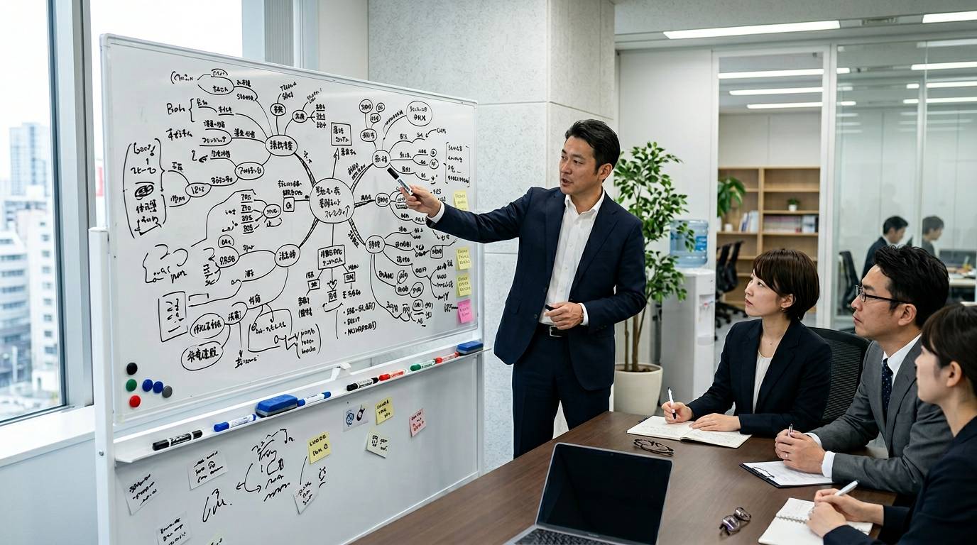 AI適応経営塾の毎月の学習内容を経営者グループが体験している様子
