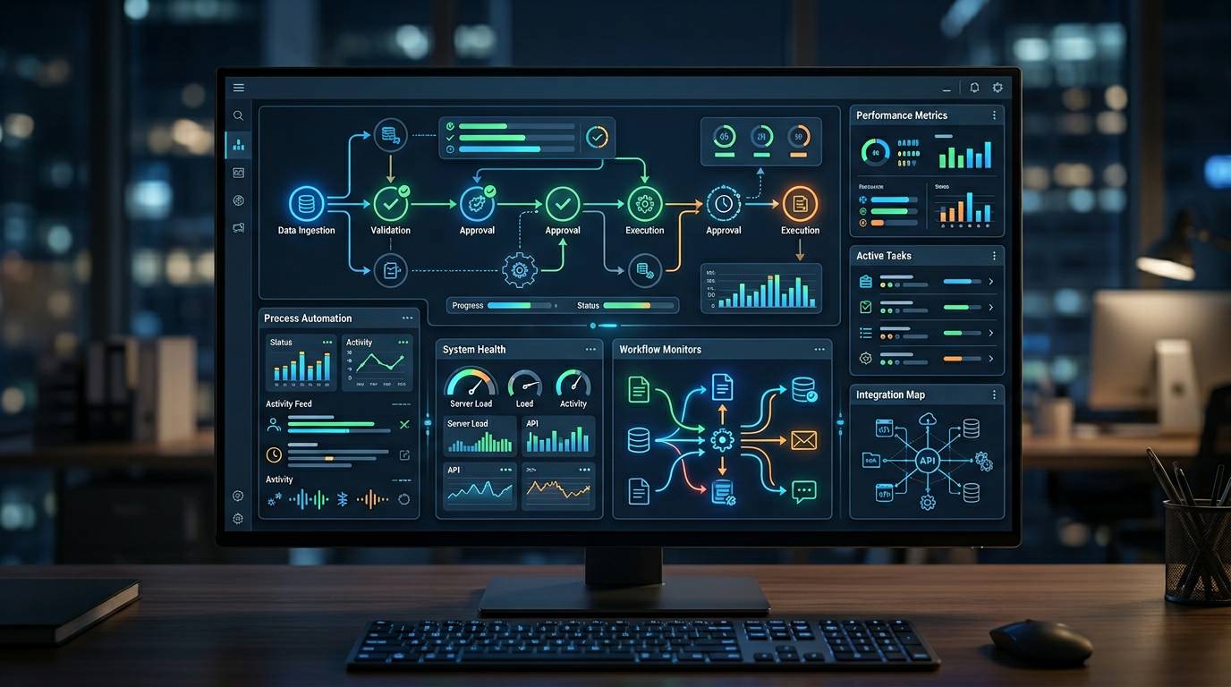 複数のタスクが自動化されているワークフロー、デジタルダッシュボード