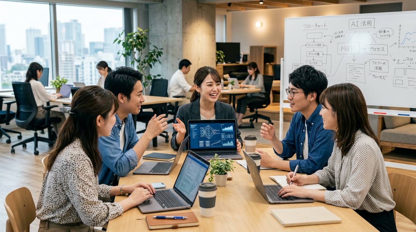 日本のスタートアップオフィスでAI活用を導入しているチーム