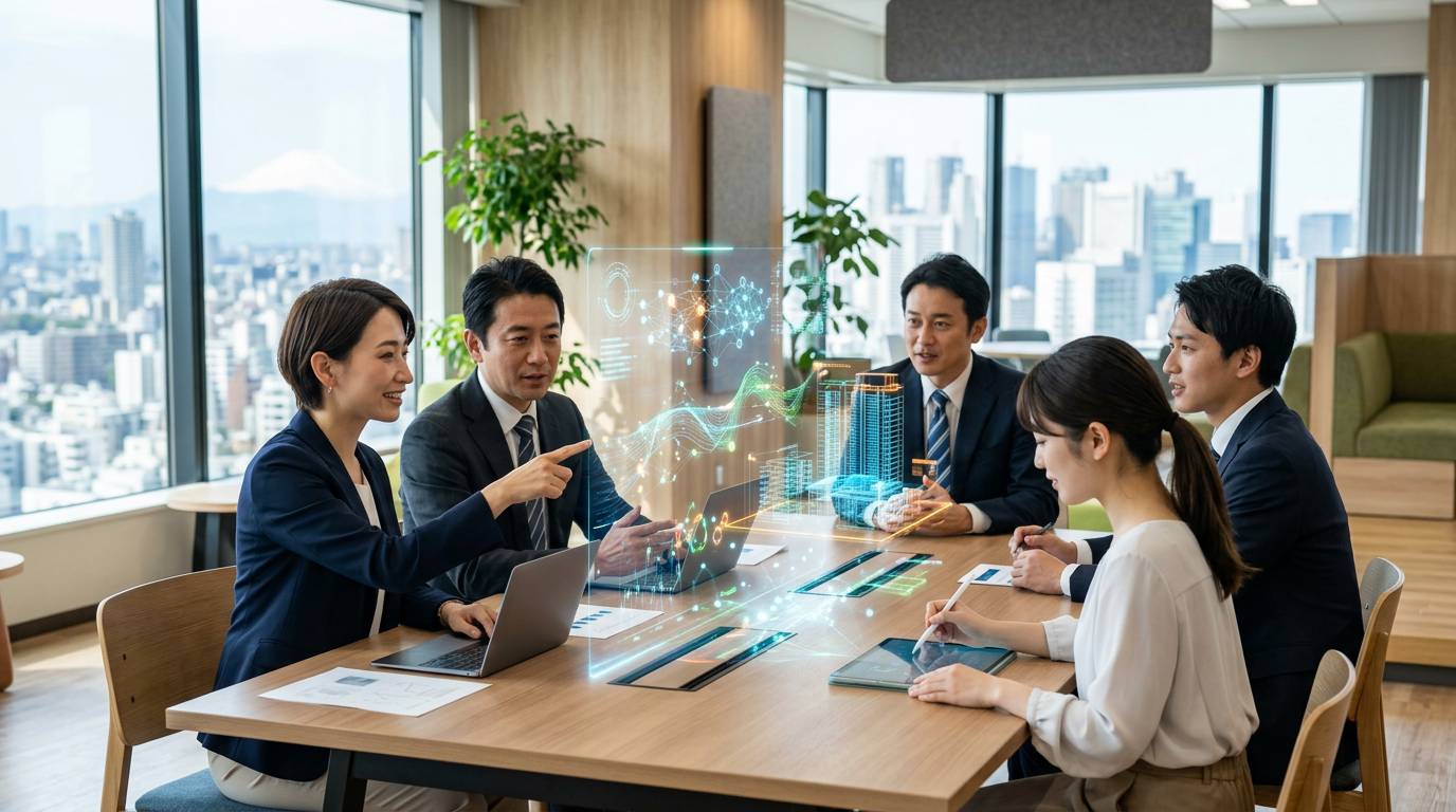 AIとヒトが協調して働くイメージ、デジタルと人間の融合