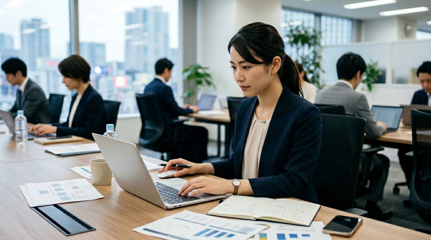 ビジネス資料の作成をAIがサポートしている場面